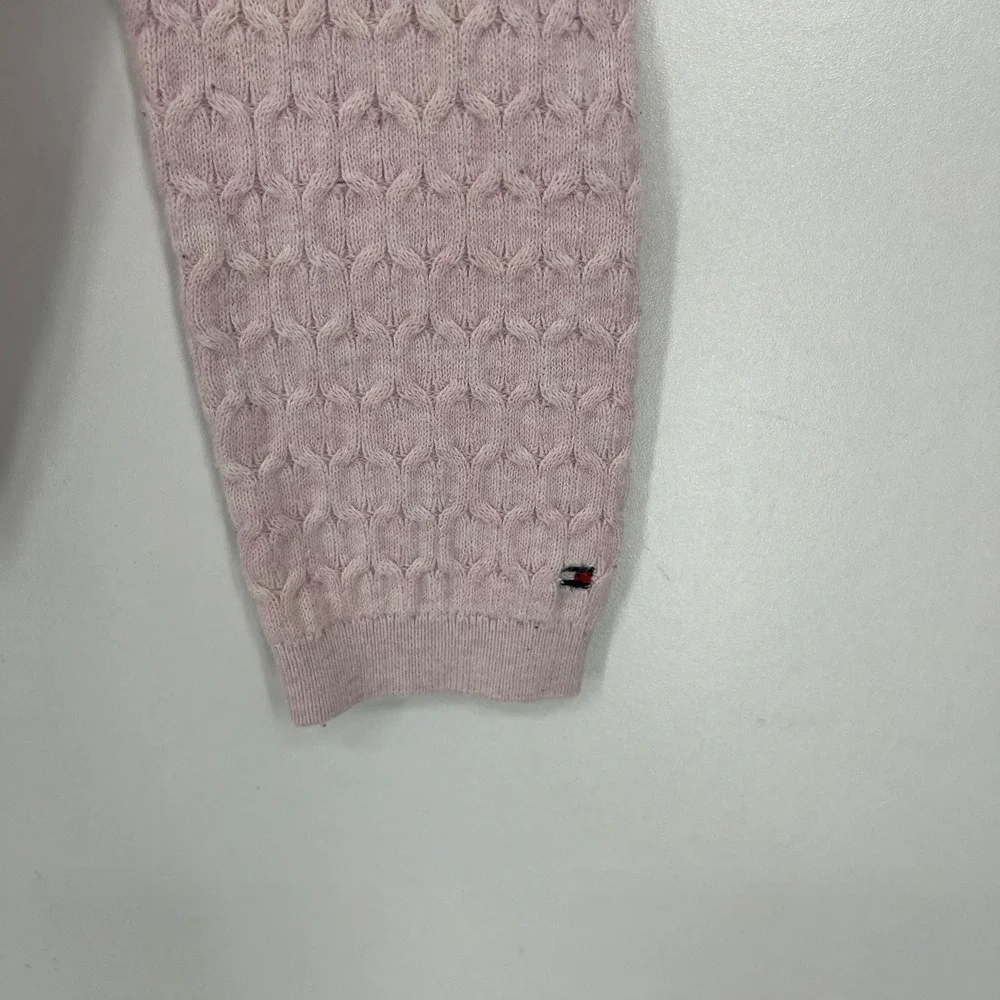 Tommy Hilfiger Womens V-Neck Cable Knit Pink Cotton Blend Sweater Small